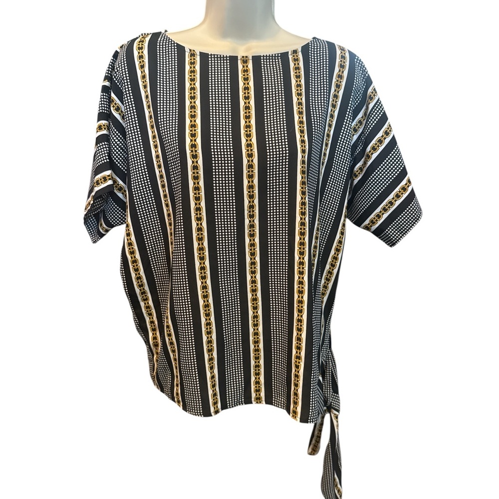 Michael Kors Black and Gold Striped Blouse